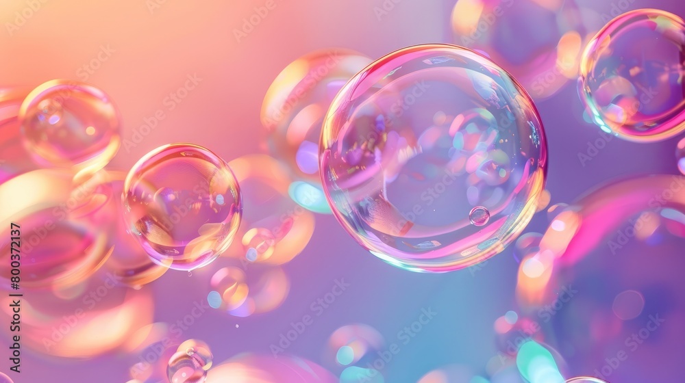 An iridescent air bubble on a background with a gradient. A lot of bubbles are flying in a chaotic manner. An iridescent air bubble on a background with a gradient. A lot of bubbles are flying in a chaotic manner.
