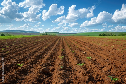 beautiful farmland with plowed field on a sunny day professional photography