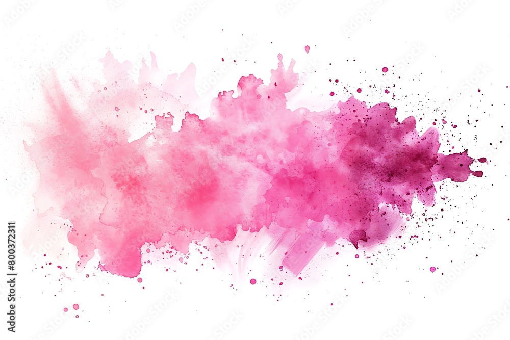 hand drawn Dual-tone pink and magenta watercolor splash on a white background, creating a soft, abstract gradient texture .