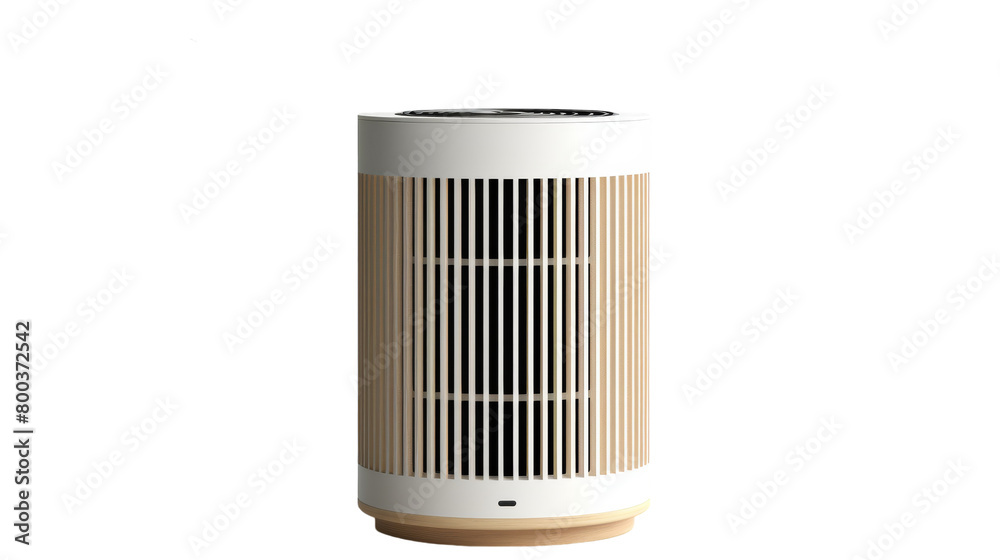 White and brown air purifier standing elegantly against a clean white background on transparent background White and brown air purifier standing elegantly against a clean white background on transparent background