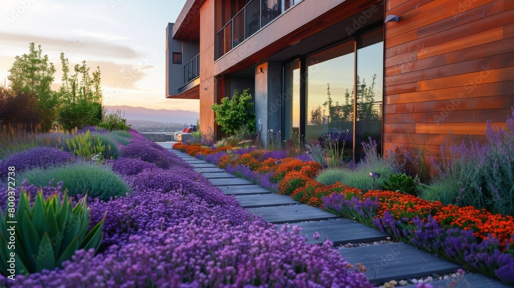 Fototapeta premium Small House Featuring Rooftop Garden