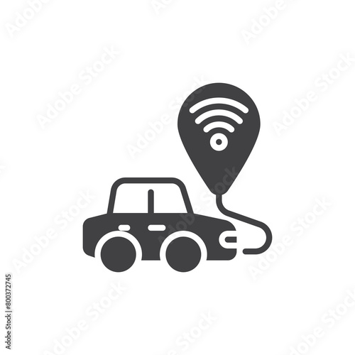 Vehicle with map pin and wireless signal vector icon