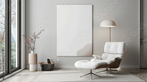 White minimalism design with mock up poster on retro