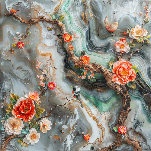 Fluid abstract expressionism, blooming flowers, Aesthetics colorful floral inspirational tenderness illustration, oil paint, Wall decoration photo, Generated AI.