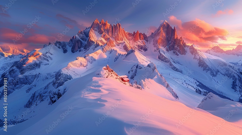 Majestic Sunrise over Snowy Peaks, generative ai