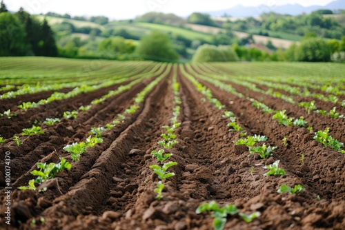 beautiful farmland with plowed field on a sunny day professional photography