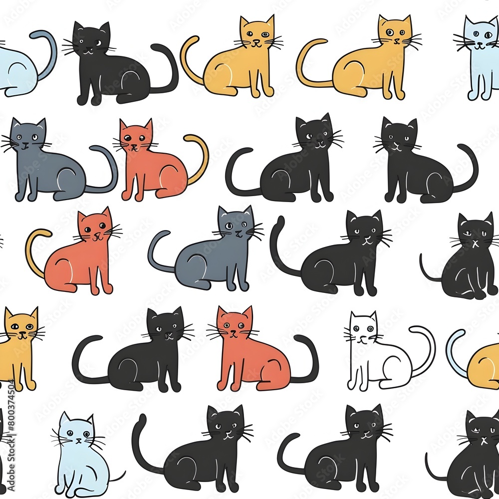 Fototapeta premium Diverse Stylized Cats in Minimalist Flat Display Pattern