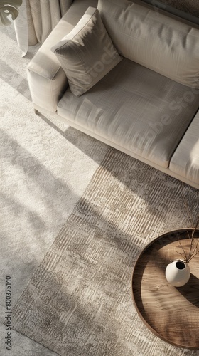 Tranquil Ambiance: Solid Fabric Rug in Dim, Low Saturation Scene photo
