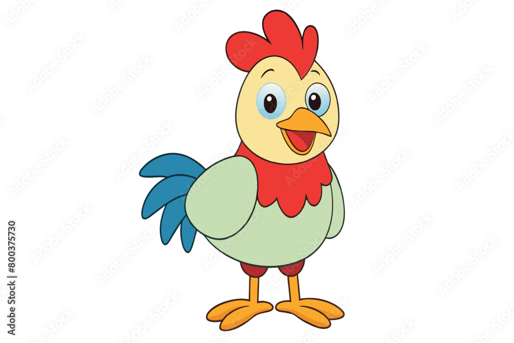 A cartoon chicken with a red beak and blue feet A cartoon chicken with a red beak and blue feet