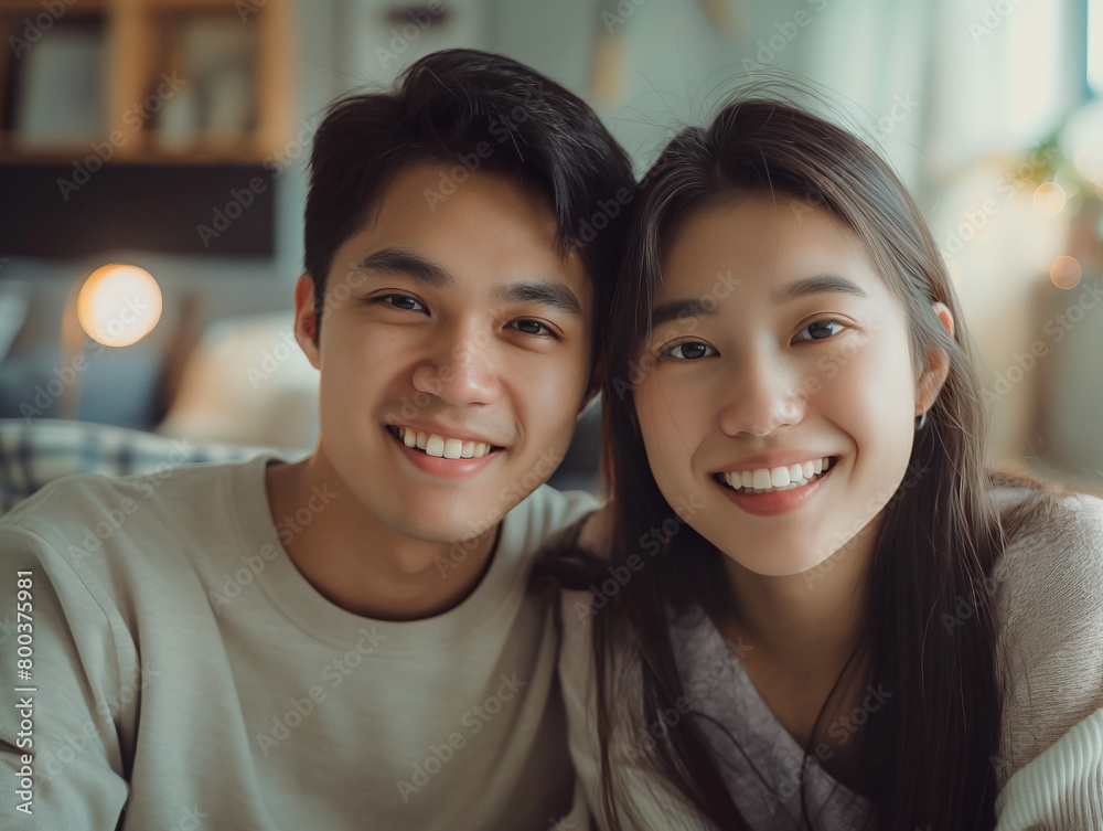 Happy Family concept , happy Asian couples at home ,with genuine smile Happy Family concept , happy Asian couples at home ,with genuine smile