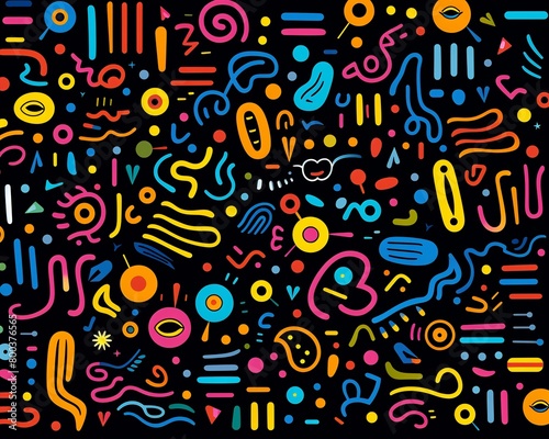 Eclectic doodle art, vector seamless backdrop, playful for wallpaper , simple lines drawing