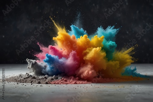 Rainbow color paint splash background.  Exploding liquid paint copyspace. Colorful wet paint splashes