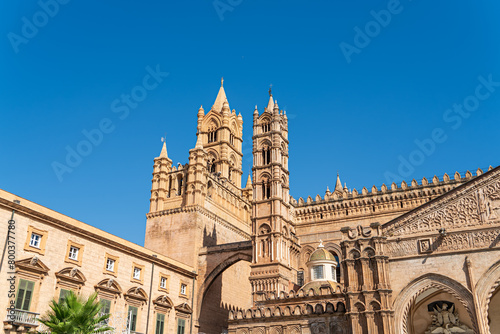 Palermo, Sicily, Italy. Palermo Cathedral - Church of the 12th century. with four bell towers and royal tombs. Sunny summer day photo