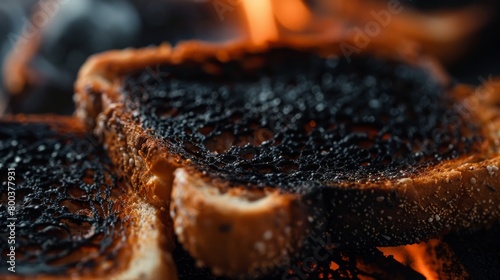 A closeup of burnt toast, blackened and inedible, representing a disappointing outcome or a situation gone wrong   photo