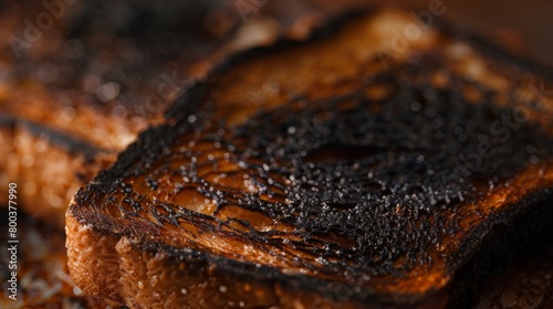 A closeup of burnt toast, blackened and inedible, representing a disappointing outcome or a situation gone wrong 