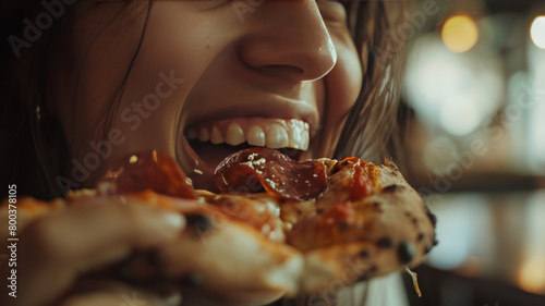 Close-up of Joyful Pizza Eating Experience