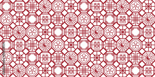 Asian tiles of different patterns. Red color and vector seamless tile pattern.