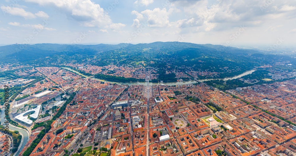 Turin, Italy. Panorama of the central part of the city. Aerial view
