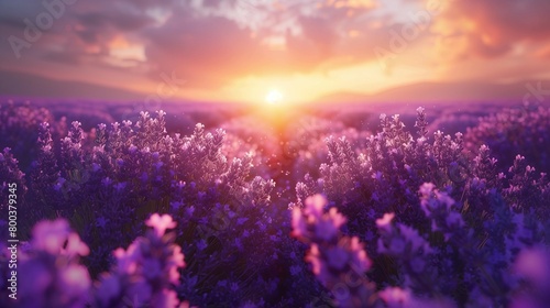 Ethereal Sunrise Over Lavender Blooms  generative ai