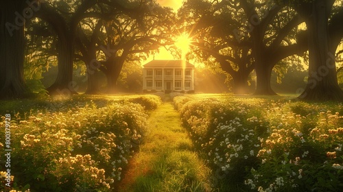 Magnificent Oak-Lined Drive of a Southern Plantation, generative ai photo