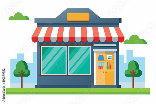 A store front with a red and white striped awning