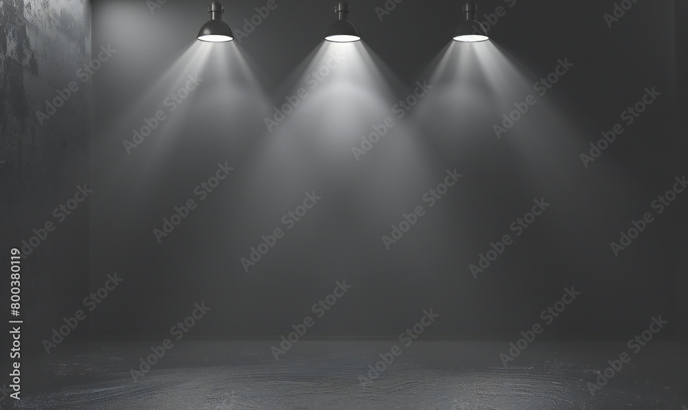 Obraz premium Background of empty room with spotlights and lights, abstract black background with neon glow