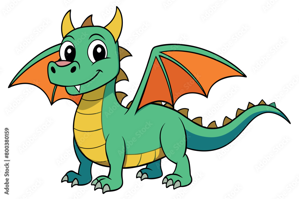 A cartoon dragon with a yellow belly and orange wings A cartoon dragon with a yellow belly and orange wings