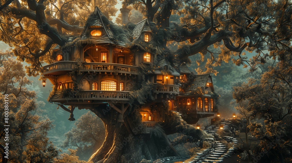 Obraz premium Enchanted Treehouse Haven, generative ai