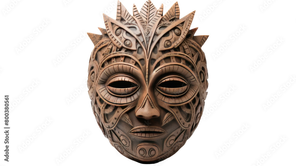 A brown mask adorned with intricate leaves, bringing a touch of nature to any attire on transparent background