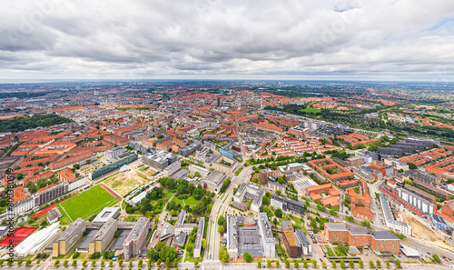 Copenhagen, Denmark. Panorama of the city in summer. Cloudy weather. Aerial view © nikitamaykov