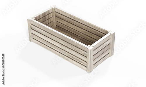 Empty wooden crate. Side view. 3D render