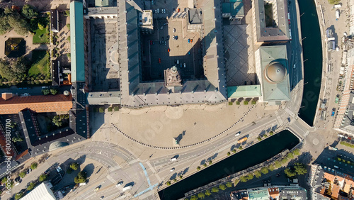 Copenhagen, Denmark. Christiansborg (Danish Christiansborg Slot) is  Danish royal palace since 1740. The building of Danish parliament Folketing. Located in old part of Copenhagen, Aerial View