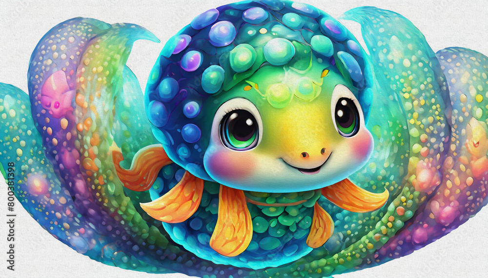 oil painting style CARTOON CHARACTER CUTE baby Luminous  luminous jellyfish  in deep sea,