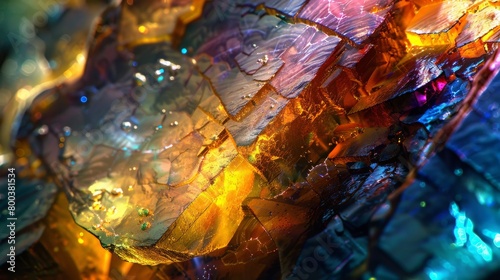 A macro shot of a colorful gemstone, showcasing the internal light reflections and unique inclusions 