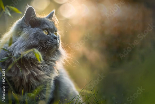 Close-up portrait of a Persian cat against a background of nature. photo