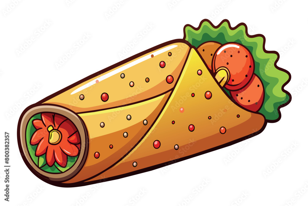 A cartoon drawing of a burrito with a flower on top A cartoon drawing of a burrito with a flower on top