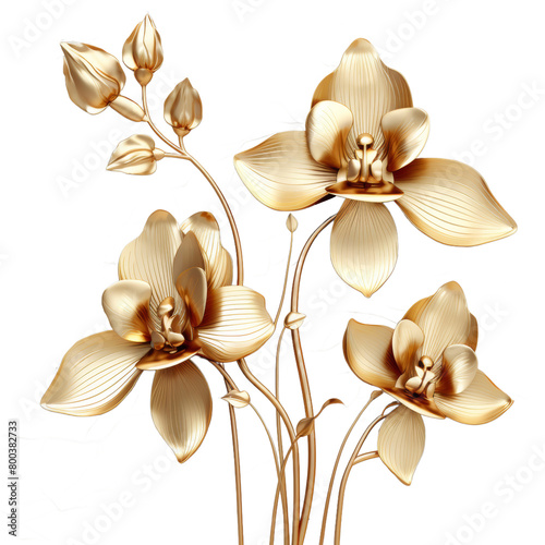 golden orchid,orchid made of gold isolated on white or transparent background,transparency 