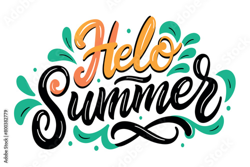 The word "hello" is written in a colorful, artistic font