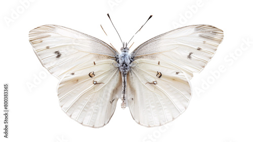 close up top view full white butterfly isolated