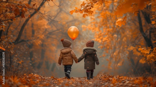 Childhood Friends in Autumn Park, generative ai