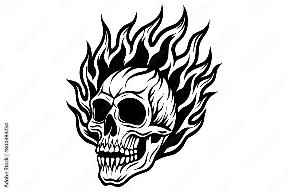 A skull with flames on it