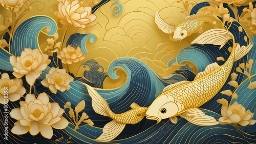 Carp, Common Carp , koi fish art , Generative AI illustration.