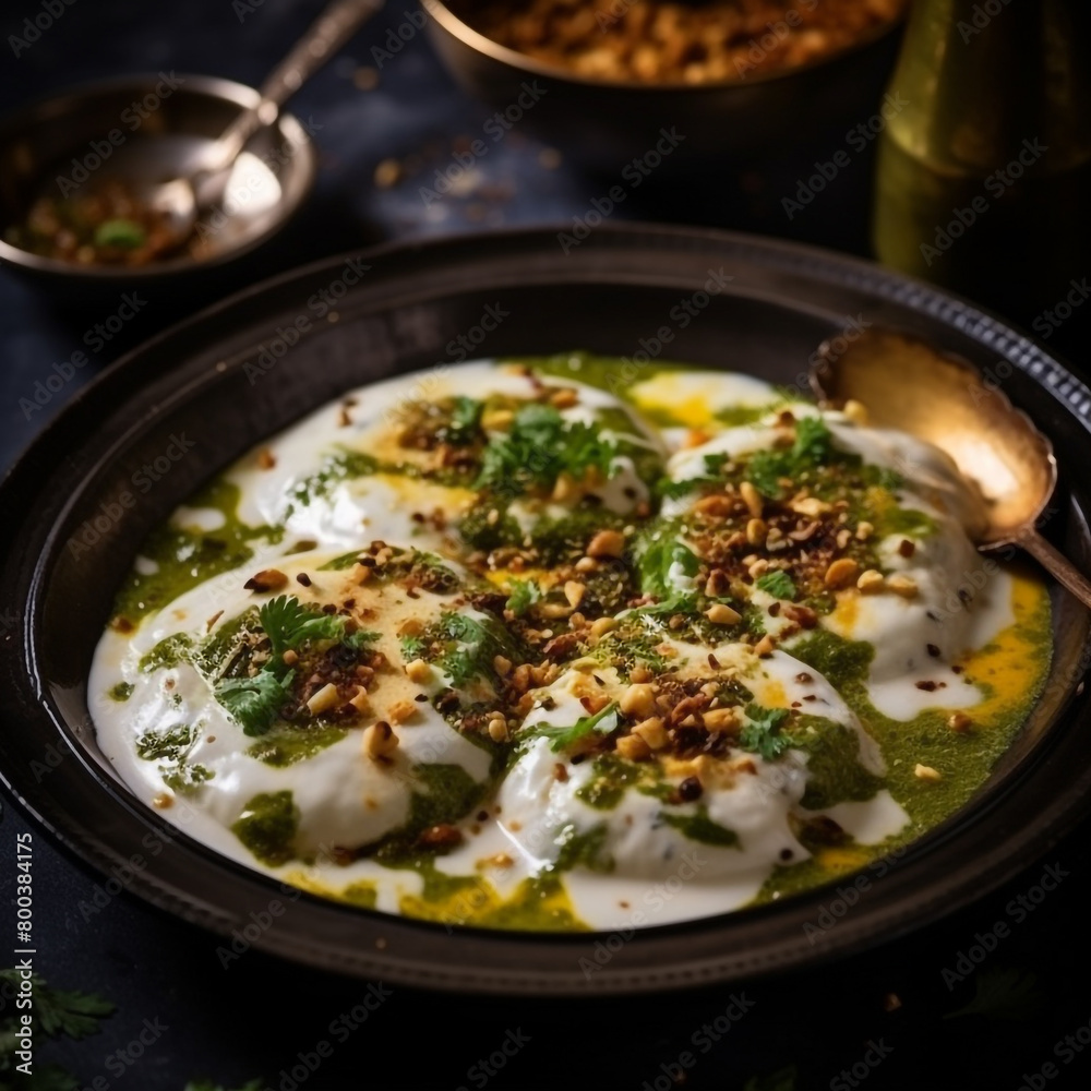 Dahi barah serve with chatni on plate Dahi barah serve with chatni on plate