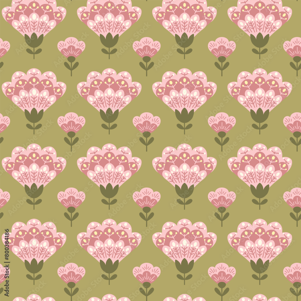 Flat seamless pattern with abstract flowers in folk style and muted colors. Botanical pattern in boho style. Hand drawn vector illustration in pastel colors. Print design for textile Flat seamless pattern with abstract flowers in folk style and muted colors. Botanical pattern in boho style. Hand drawn vector illustration in pastel colors. Print design for textile