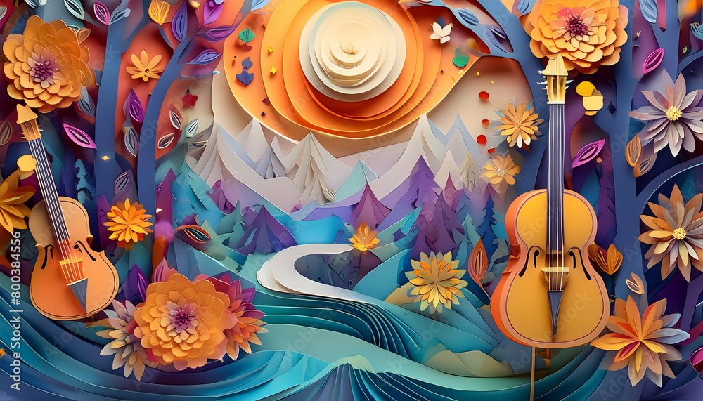 Obraz premium Create a majestic illustrated in a magical acoustic music on digital art concept, Generative AI.