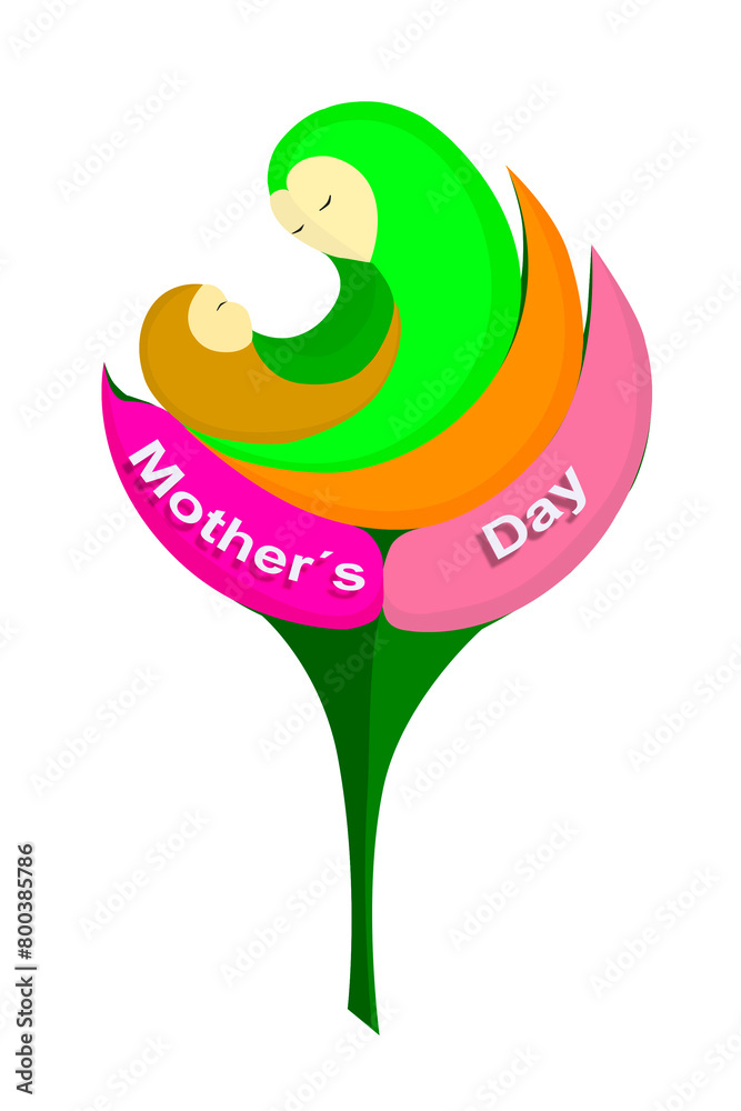 illustration of the celebration of mothers day with different backgrounds and in English and Spanish
