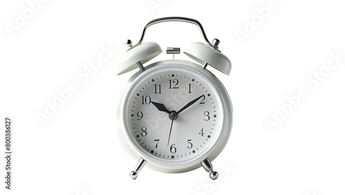 Alarm white clock isolated on transparent background.