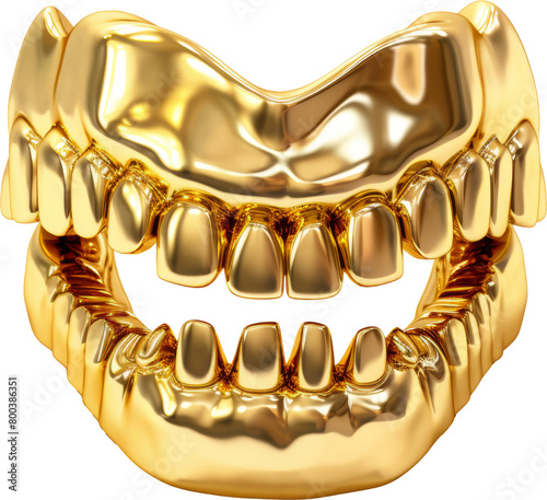 teeth made of gold,golden teeth isolated on white or transparent background,transparency 