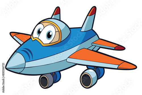 A cartoon airplane with a smiling face on it