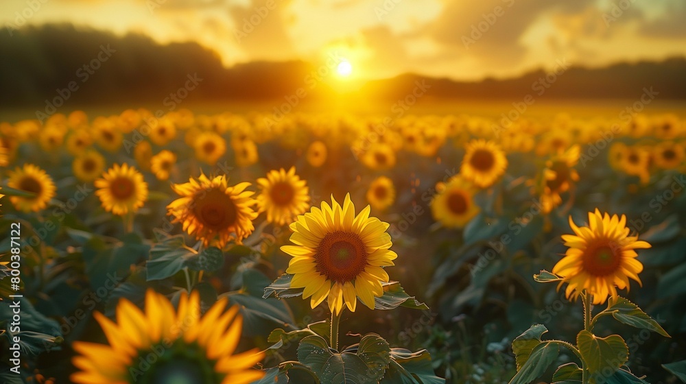 Obraz premium Field of Sunshine: Sunflowers at Dawn, generative ai